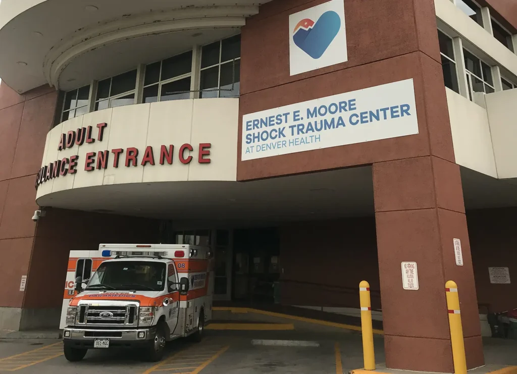 ambulance by Denver Health emergency entrace